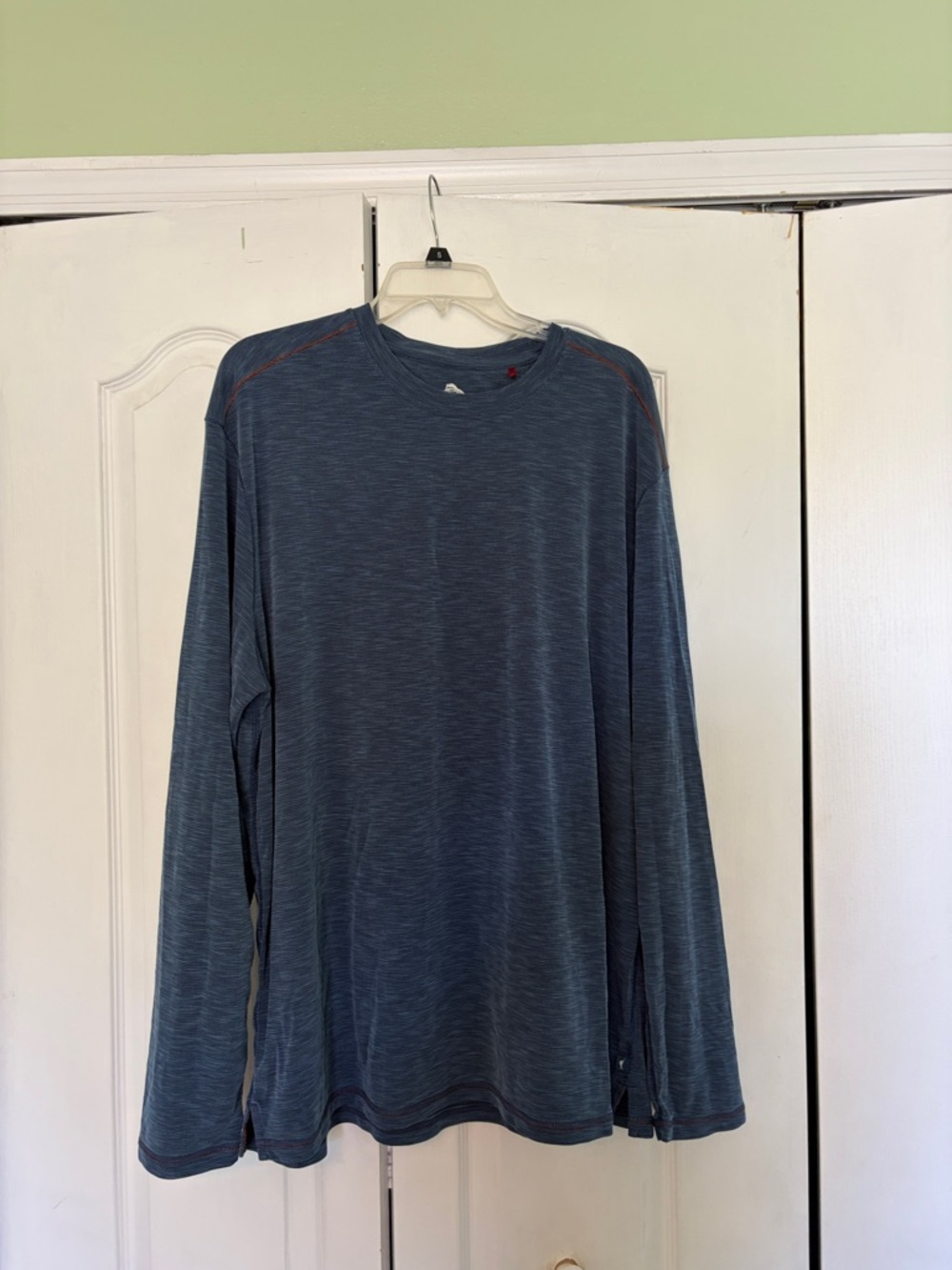 Tommy Bahama Blue Heather Long Sleeve Tee with Orange Accent Stitching